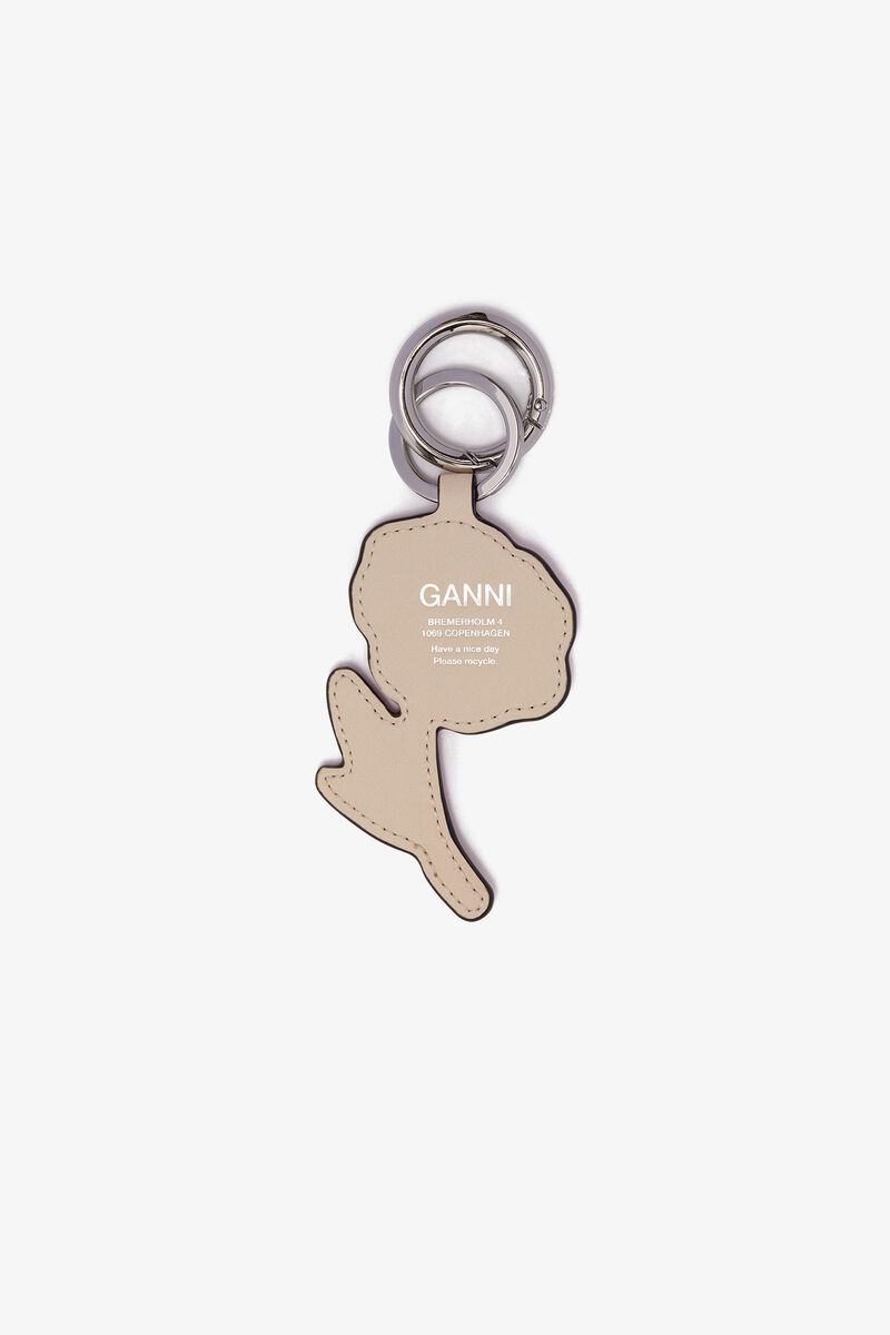 Rose Keyring, Recycled Leather, in colour Egret - 2 - GANNI