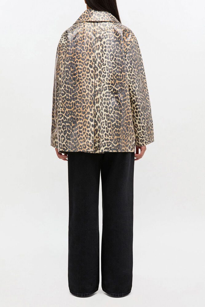 Leopard Laminated Cotton Jacket, Almond Milk