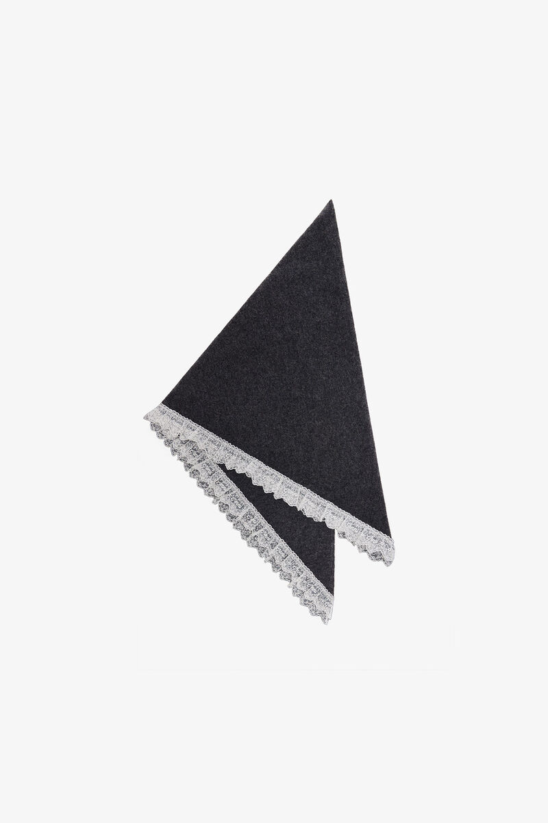 Scarf in Lace Wool, Wool, in colour Phantom - 1 - GANNI