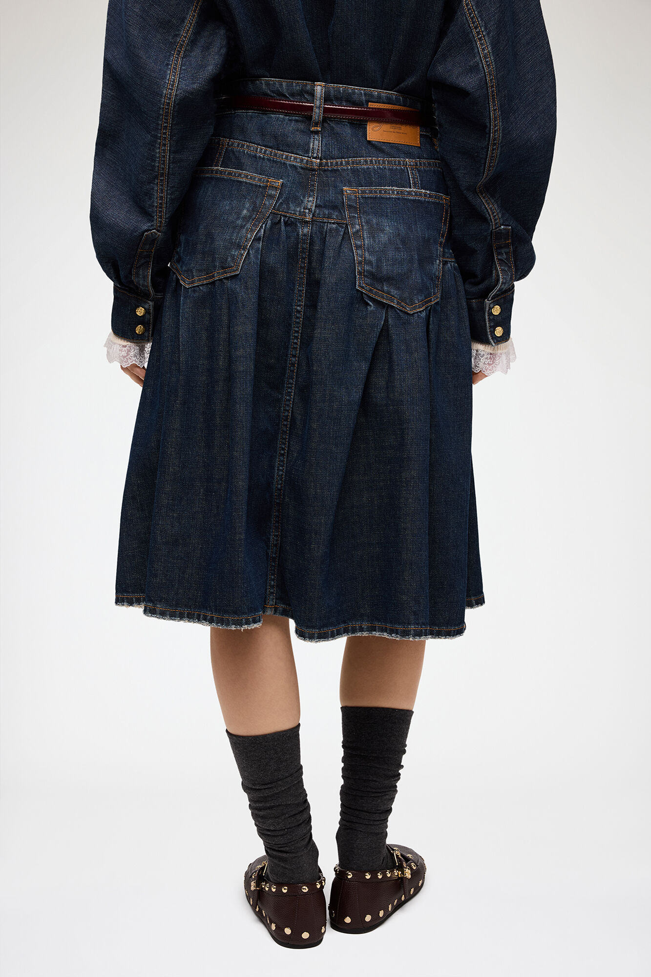 Skirt in Textured Slub Denim, Recycled Cotton, in colour Dark Blue Vintage - 3 - GANNI