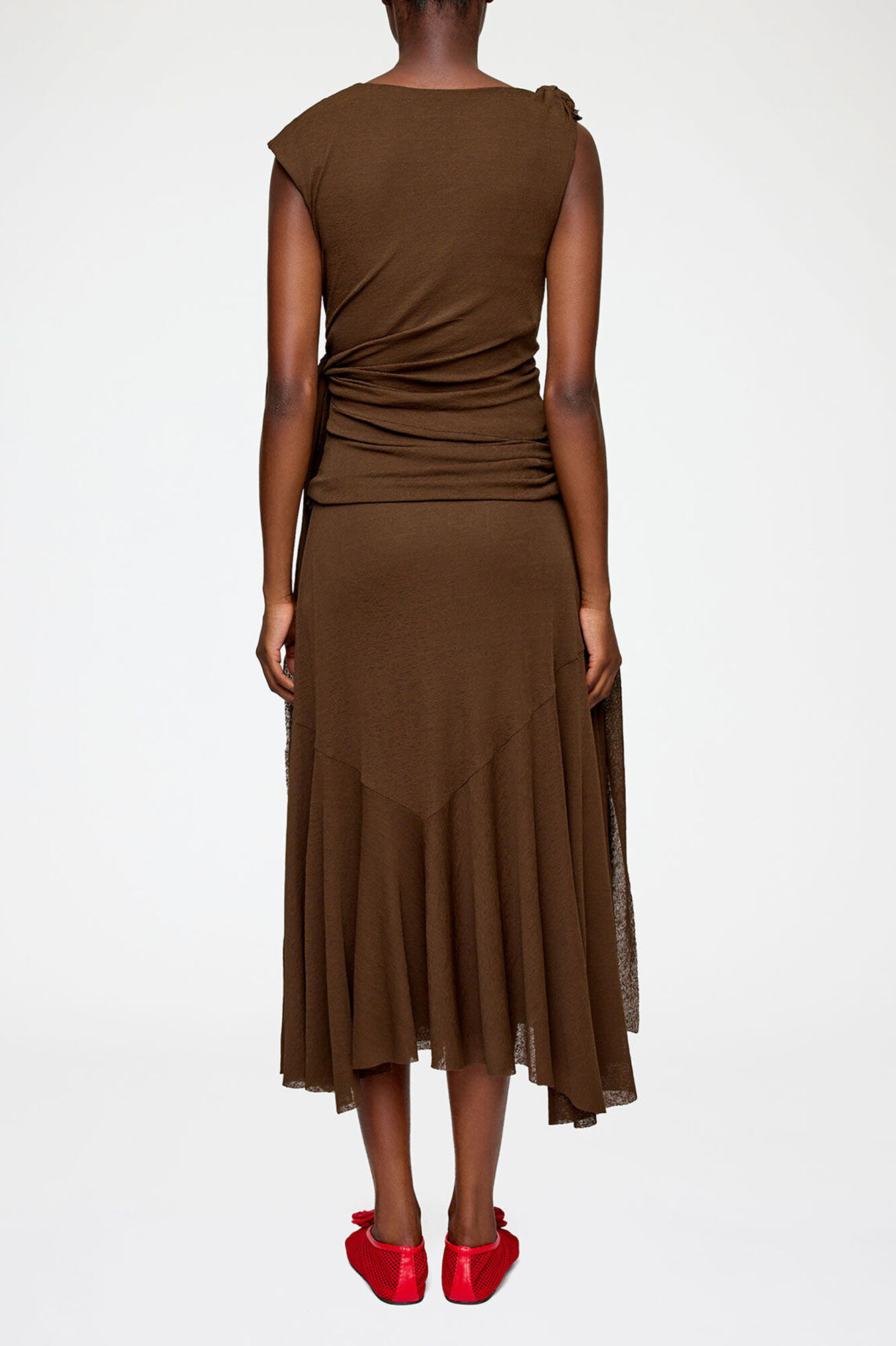 Long Dress in Marl Mesh, Recycled Polyester, in colour Demitasse - 3 - GANNI
