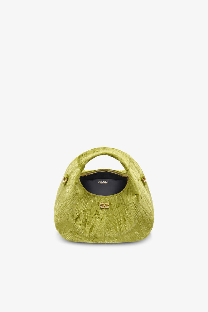 Mini sac Hobo en velours moiré, Spinach Green