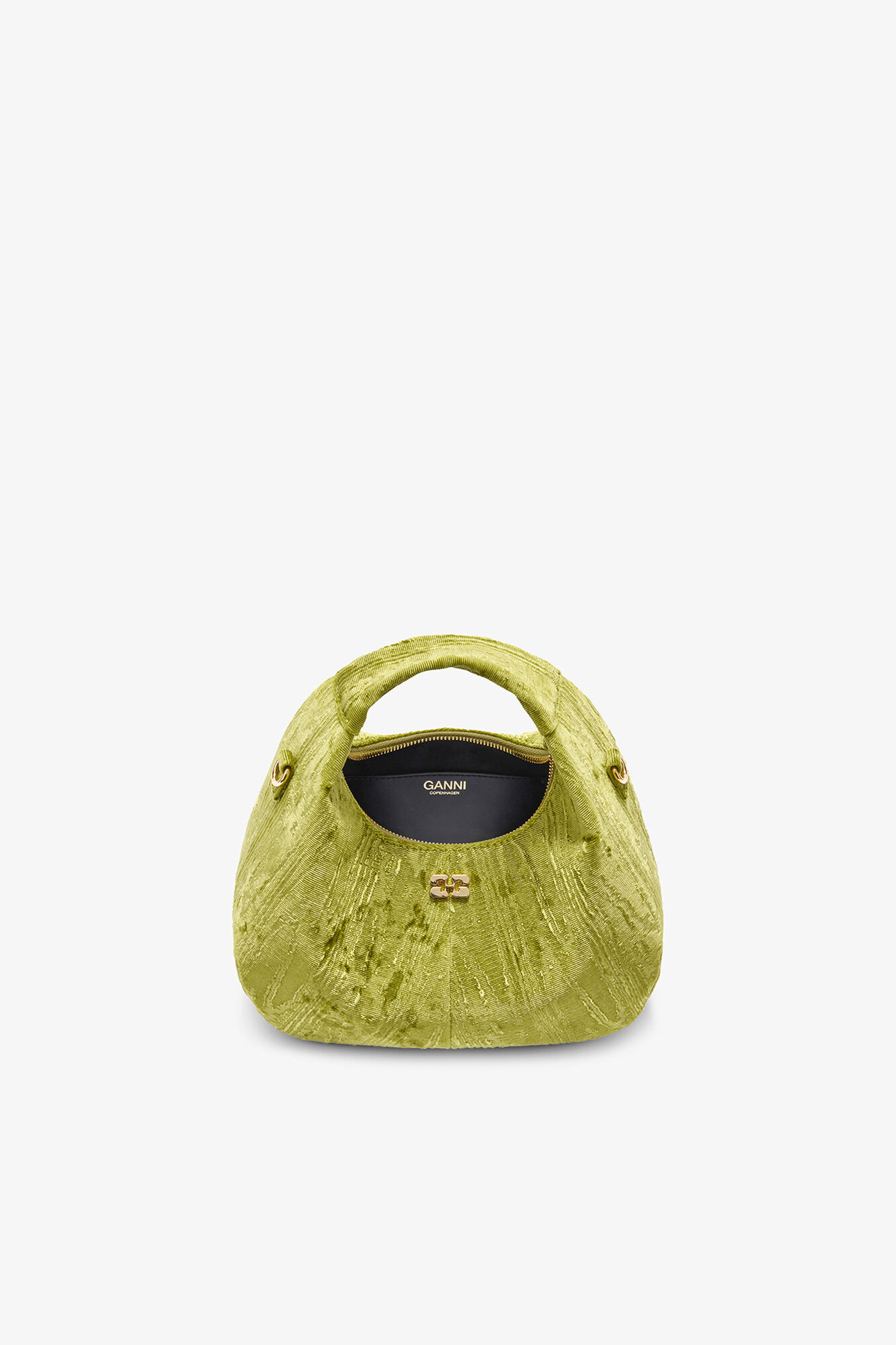 Mini Hobo Bag in Velvet Moiré, Recycled Polyester, in colour Spinach Green - 3 - GANNI