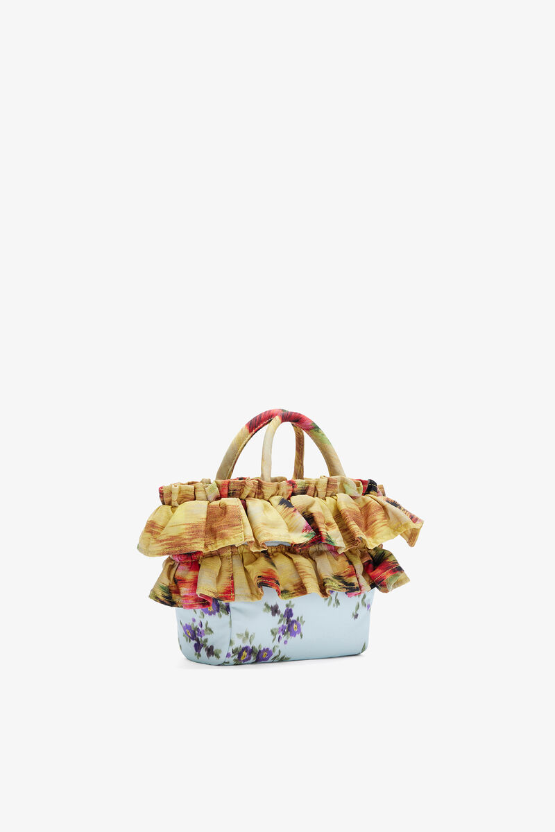 Mini tote taske i print, Recycled Polyamide, in colour Iced Aqua - 2 - GANNI