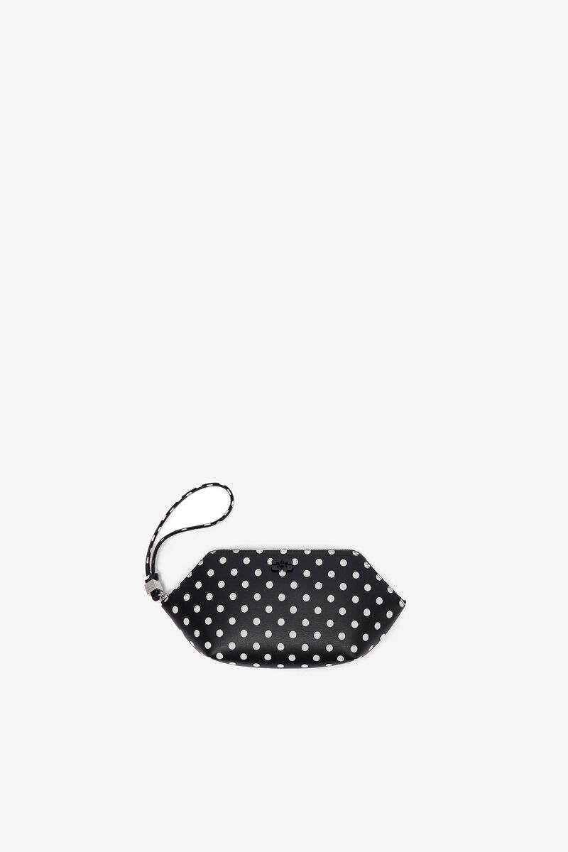 Bou Make-Up Pouch with Print, Recycled Leather, in colour Black - 1 - GANNI