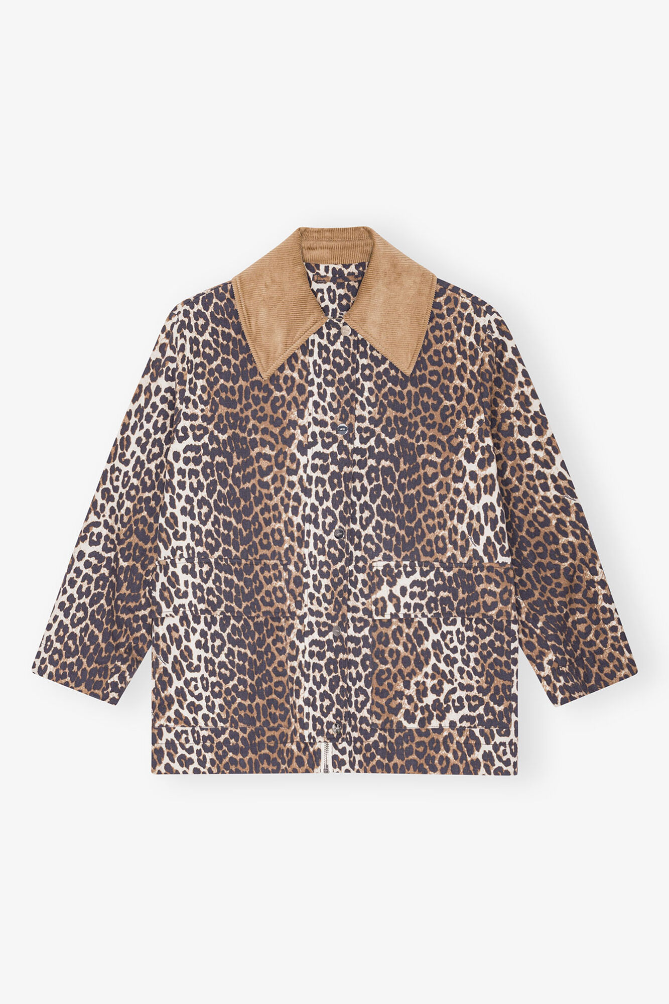 Jacket in Leopard Canvas, Organic Cotton, in colour Almond Milk - 1 - GANNI