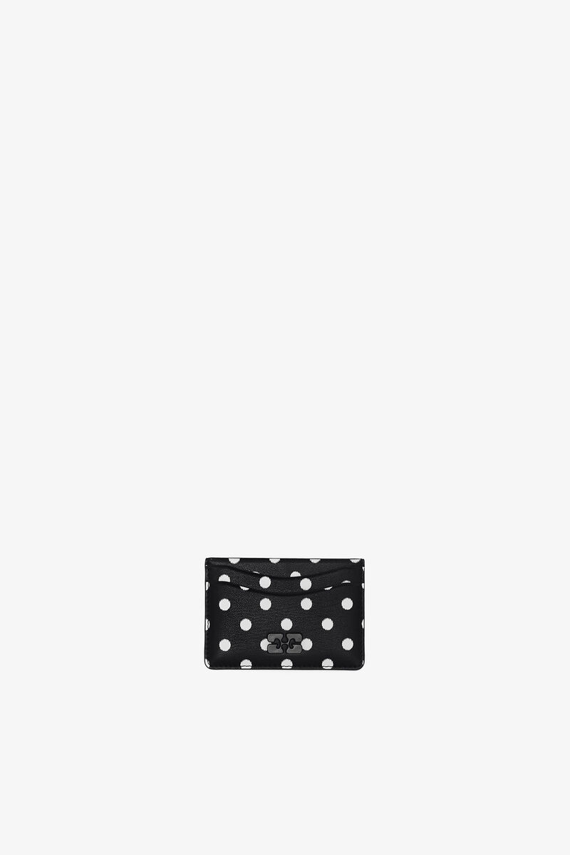 Bou Card Holder with Print, Recycled Leather, in colour Black - 1 - GANNI