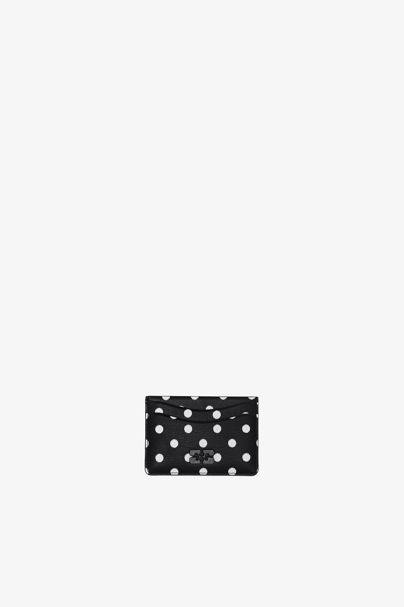 Bou Card Holder with Print, Recycled Leather, in colour Black - 1 - GANNI