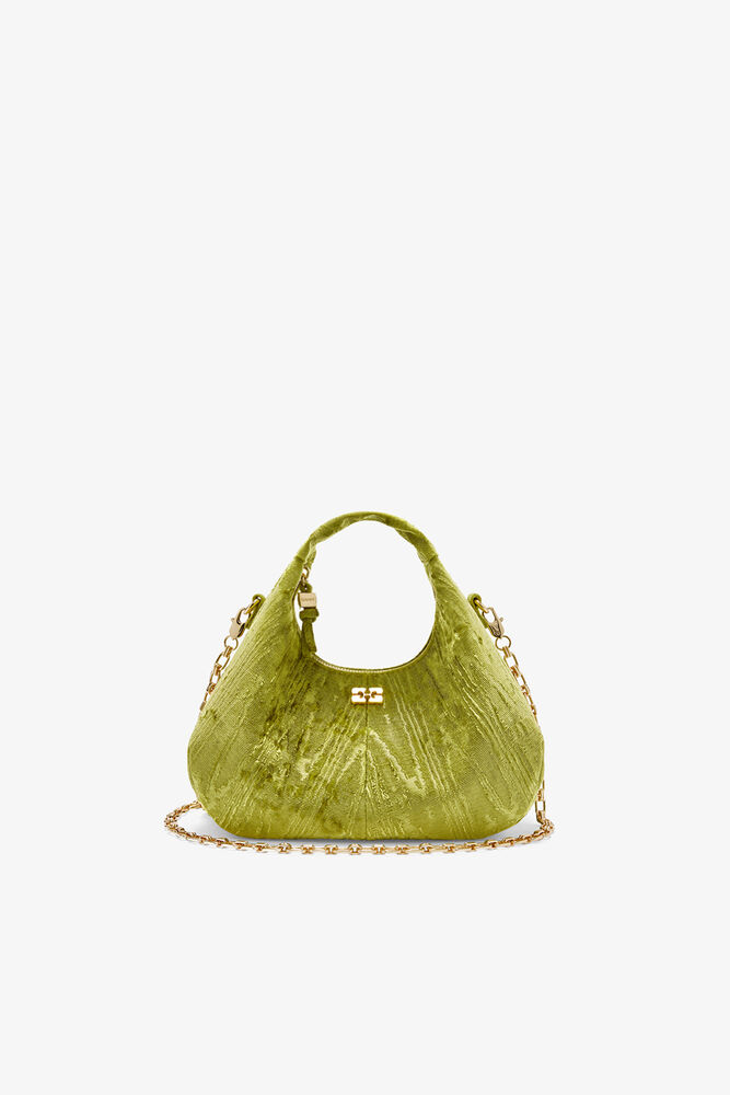 Mini Hobo Bag in Velvet Moiré, Spinach Green