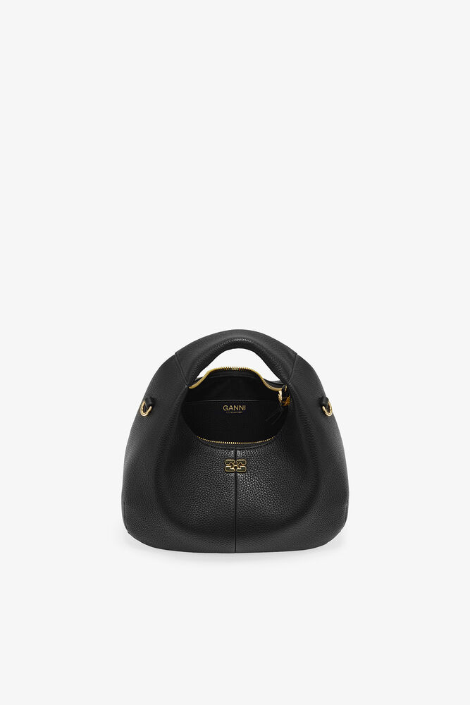 Mini Hobo Bag in Grained Black, Black