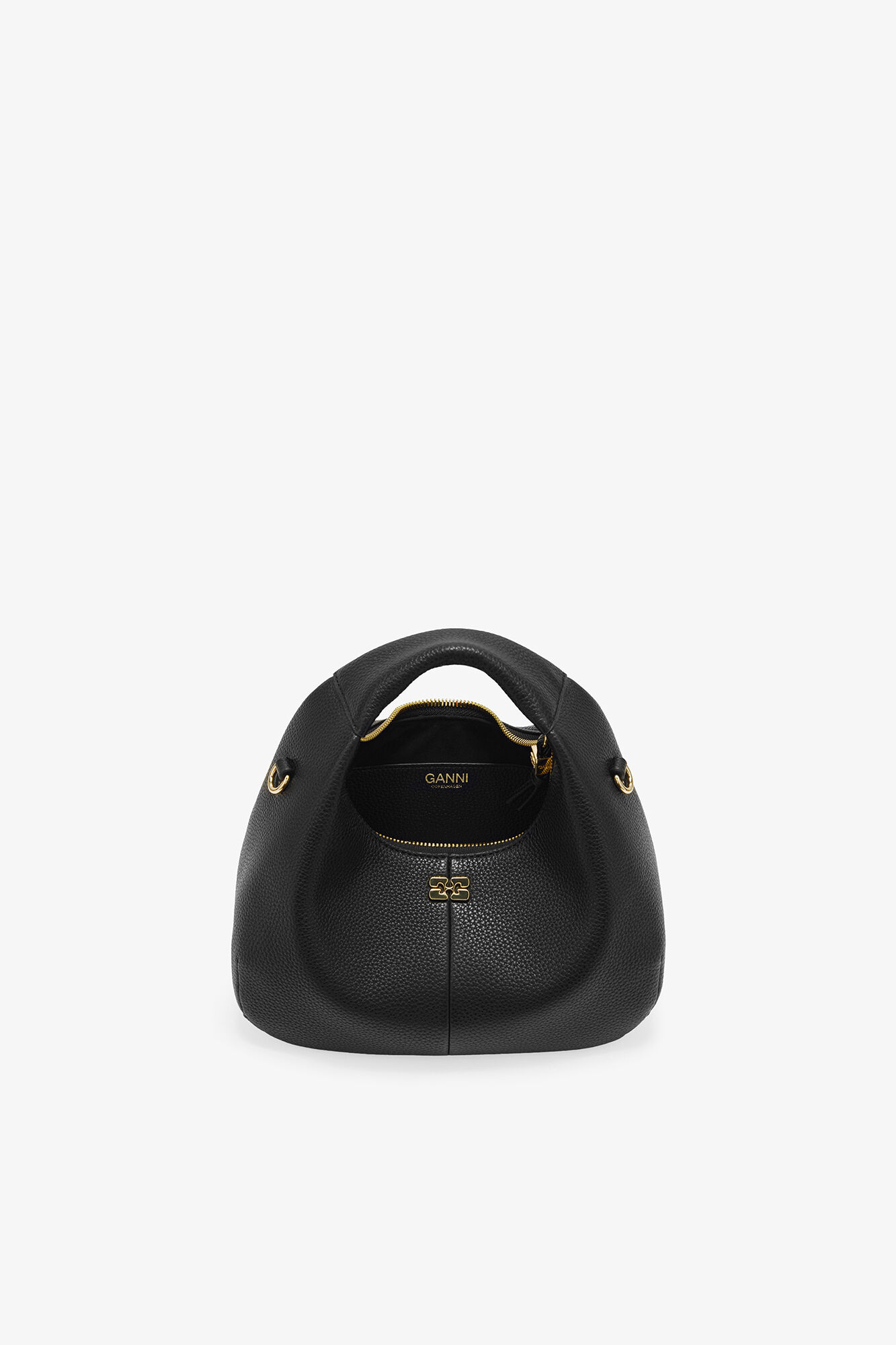 Mini Hobo Bag in Grained Black, Recycled Polyester, in colour Black - 3 - GANNI