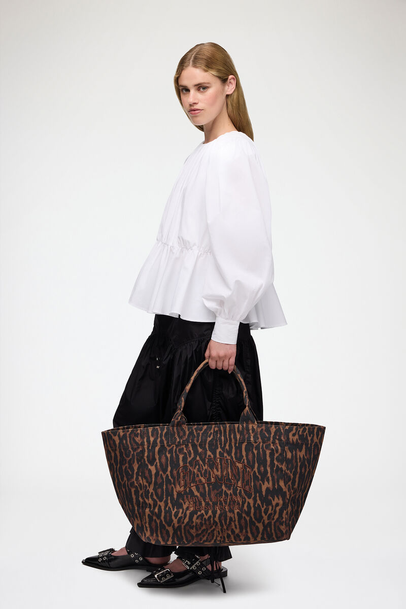 Tote XXL in Gradient Red Leopard, Recycled Cotton, in colour Autumn Maple - 1 - GANNI
