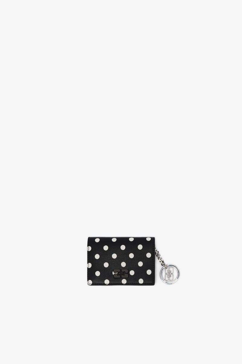 Bou Card Holder with Flap and Print, Recycled Leather, in colour Black - 1 - GANNI