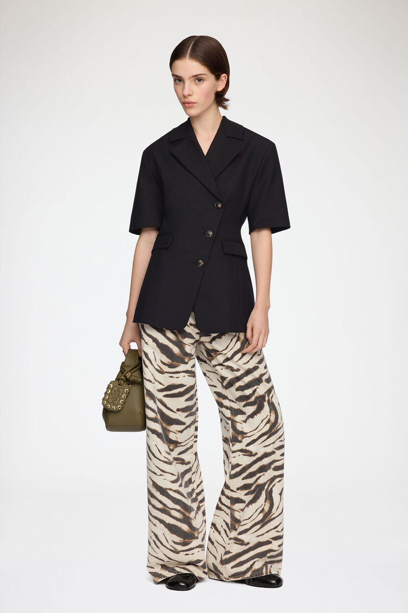 Blazer in Black Cotton Tailoring, Organic Cotton, in colour Black - 2 - GANNI