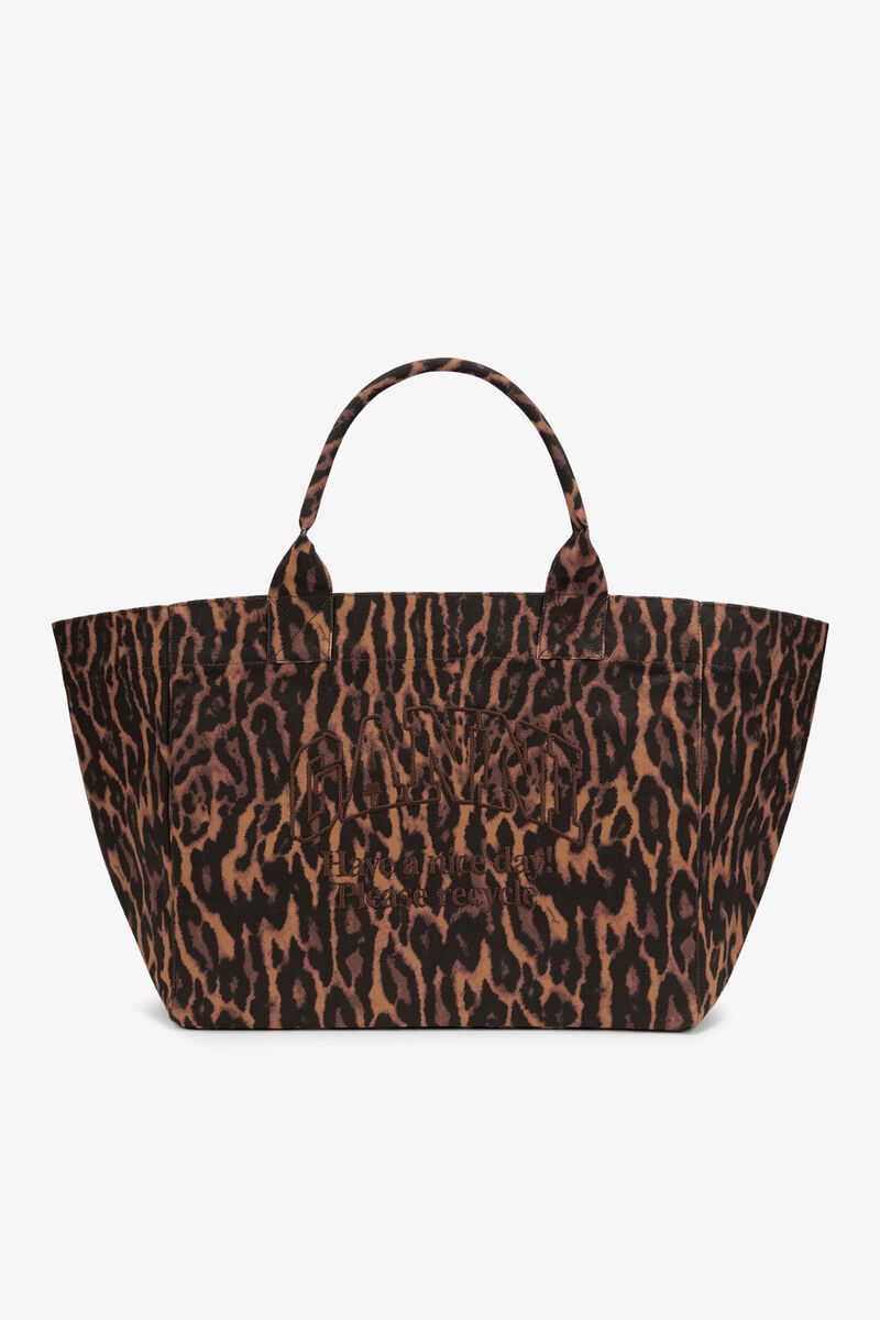 Tote XXL in Gradient Red Leopard, Recycled Cotton, in colour Autumn Maple - 1 - GANNI