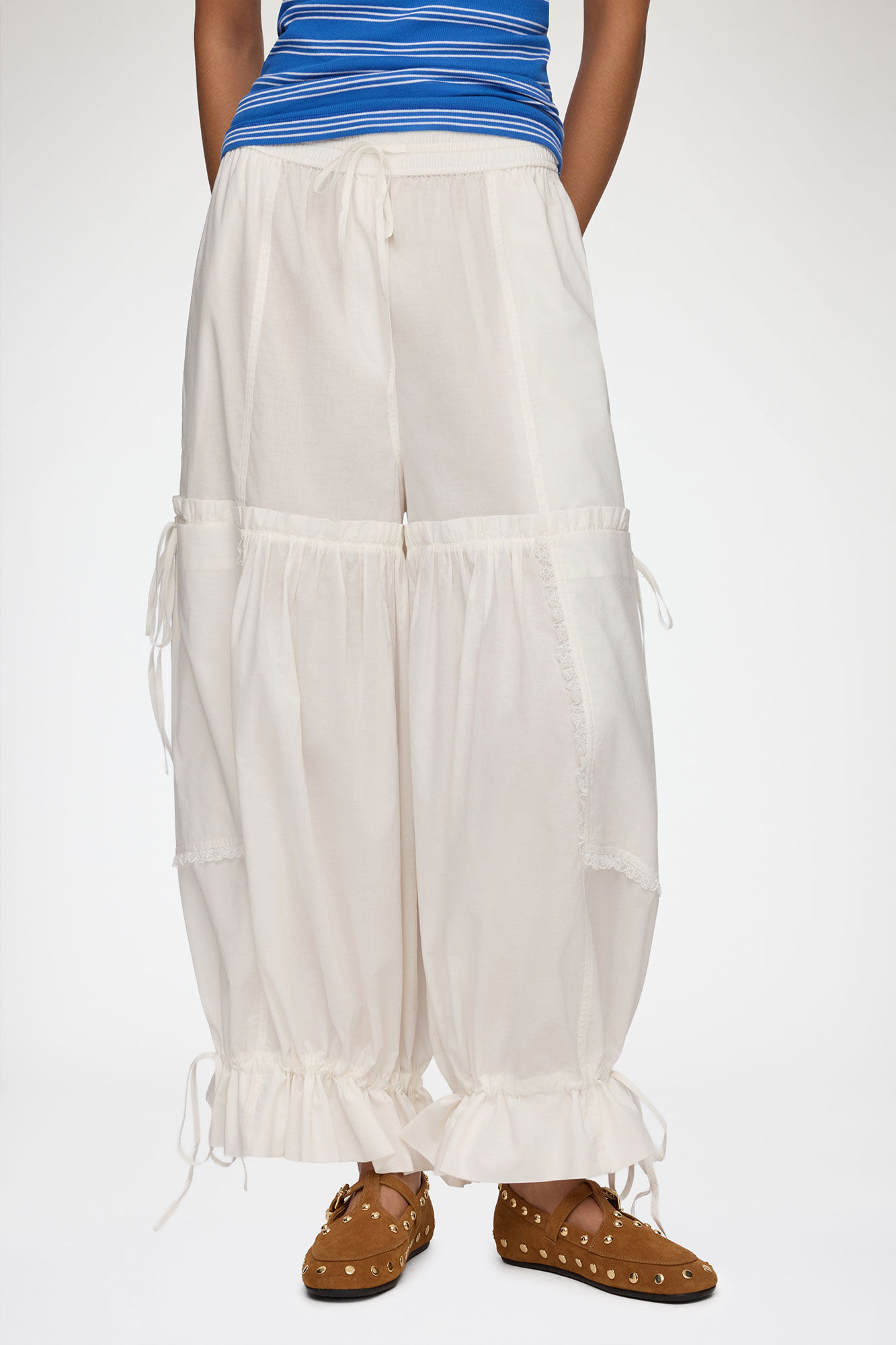 Pants in White Cotton, Organic Cotton, in colour Bright White - 2 - GANNI
