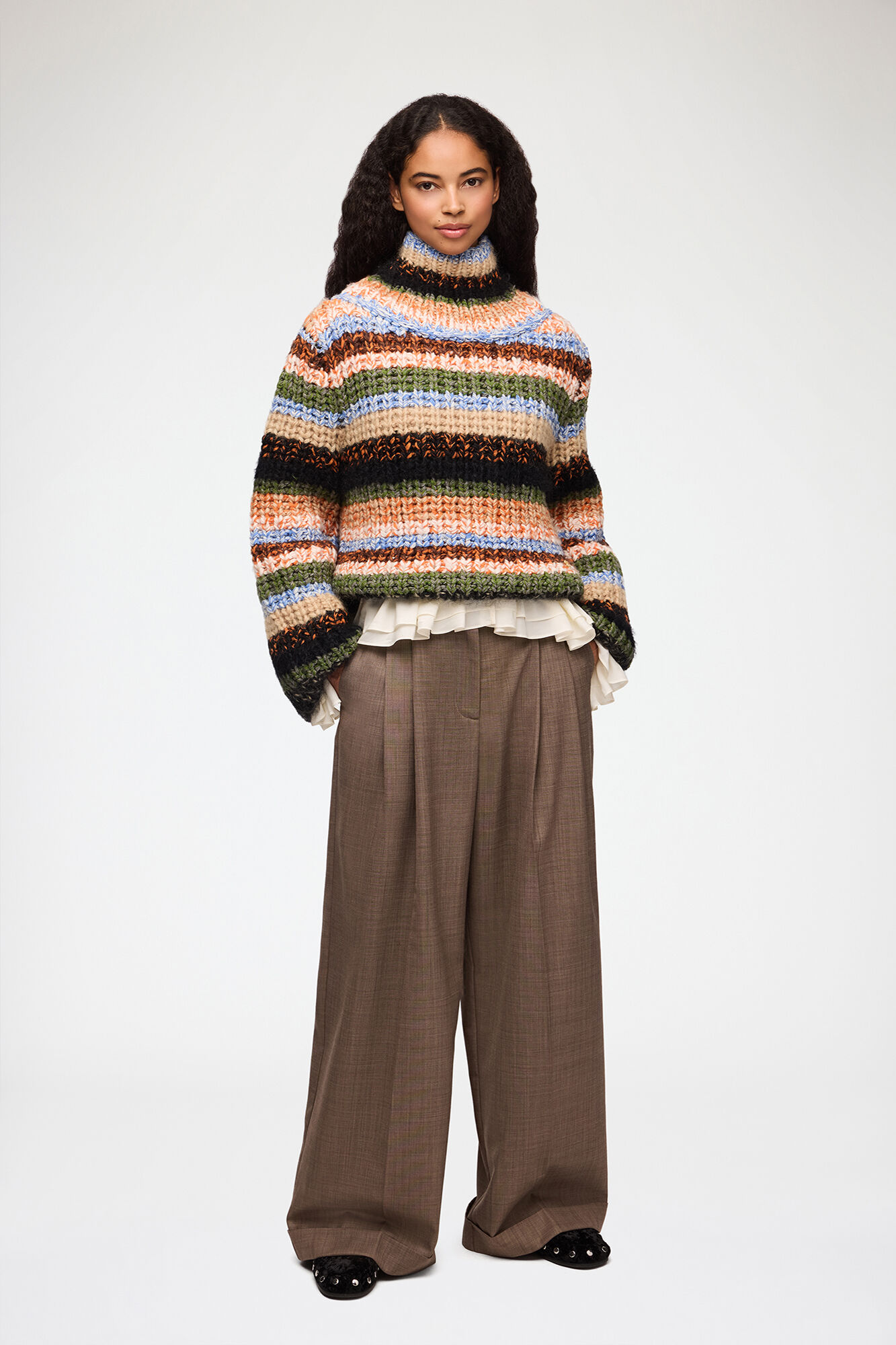 Turtleneck in Multistripe, Wool, in colour Multicolour - 4 - GANNI