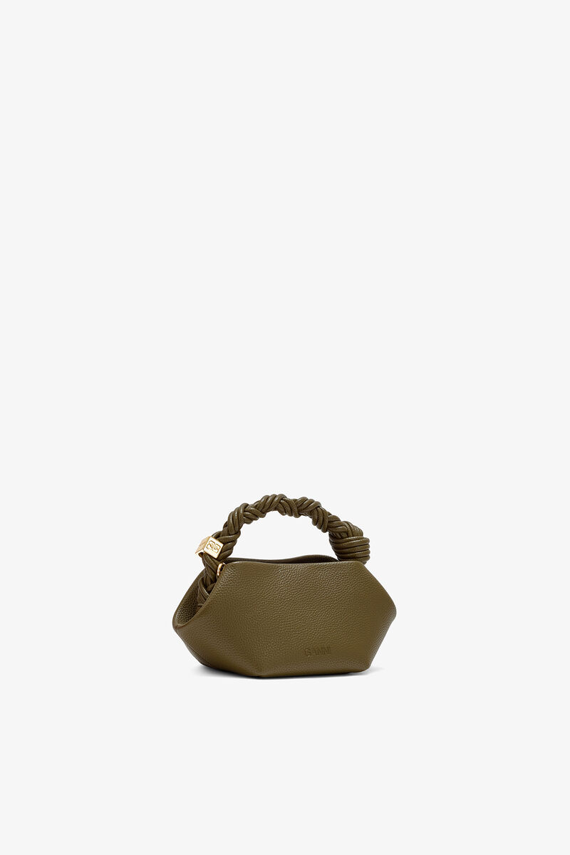 Mini Bou Bag in Grained Green, Recycled Polyester, in colour Military Olive - 2 - GANNI