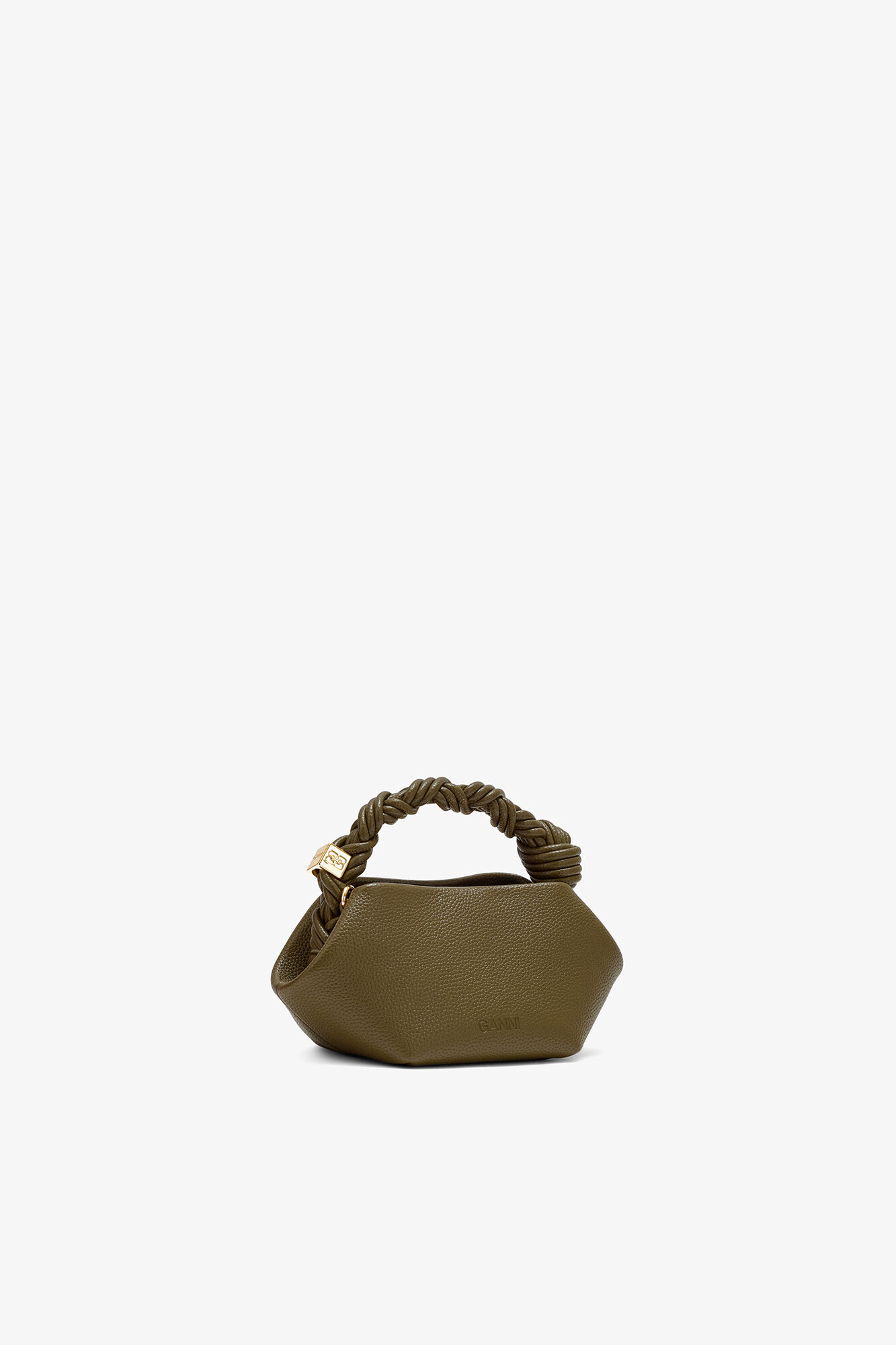 Mini Bou Bag in Grained Green, Recycled Polyester, in colour Military Olive - 2 - GANNI