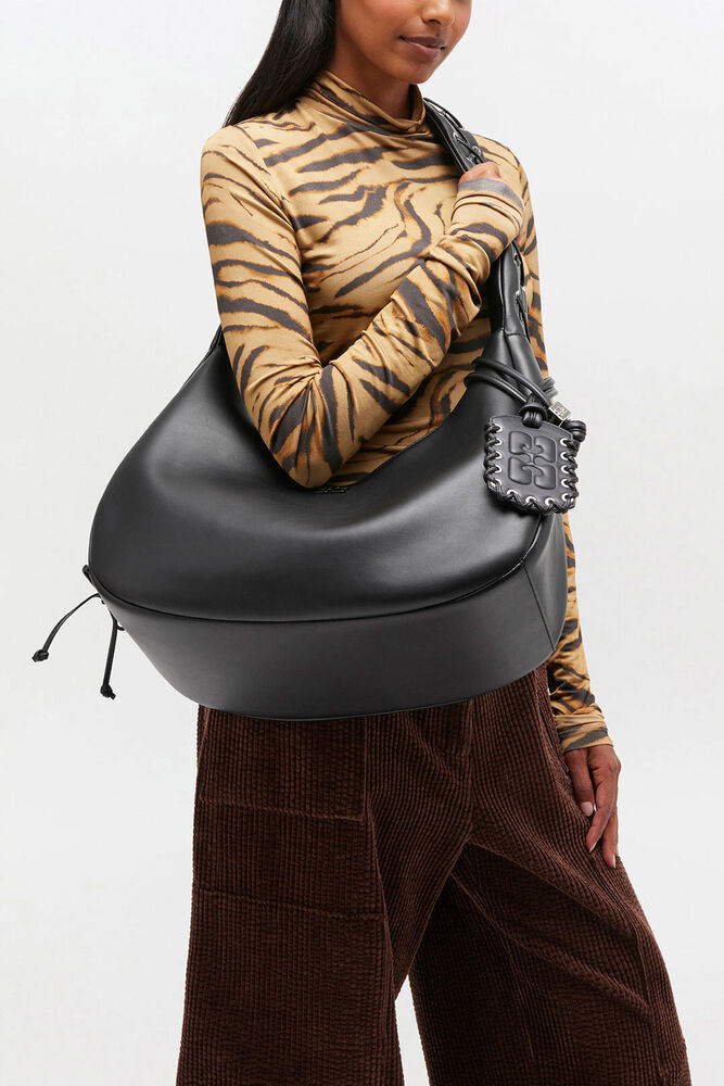 Medium Laces Hobo Bag in Black, Black