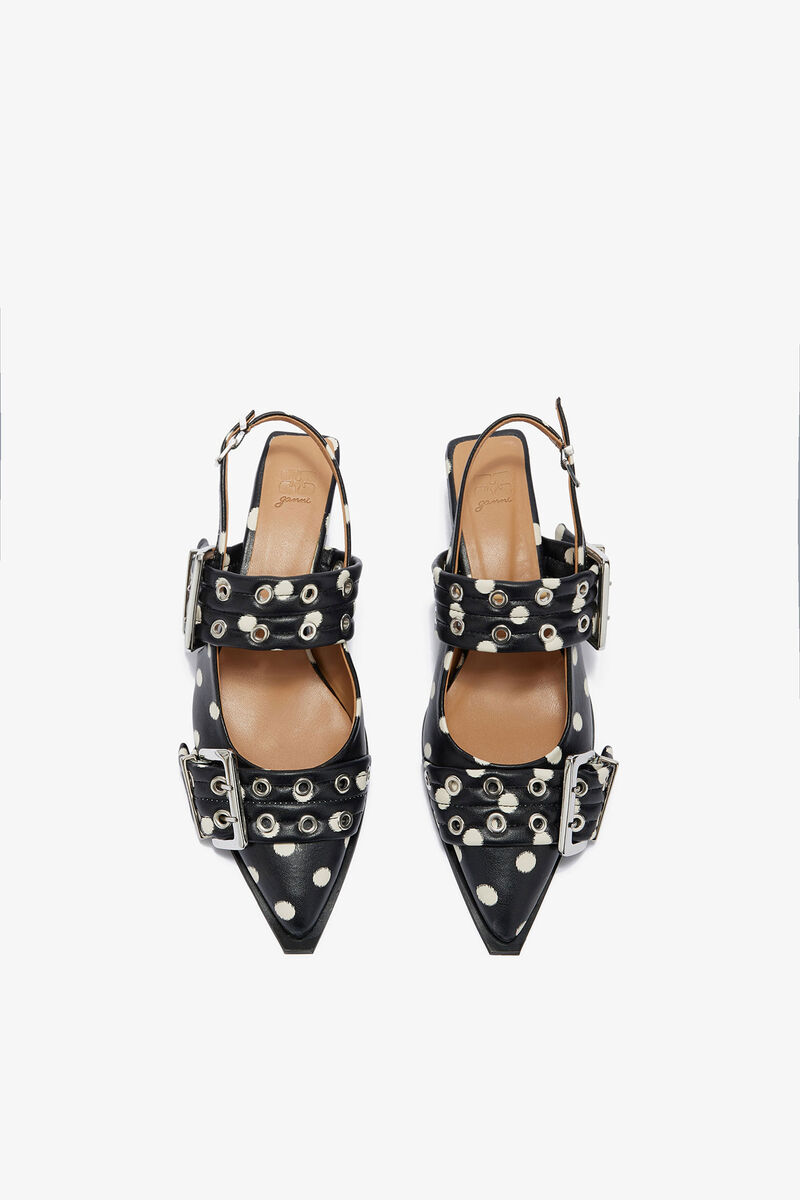 Feminine Buckle Heels with Dots, Recycled Leather, in colour Black - 3 - GANNI
