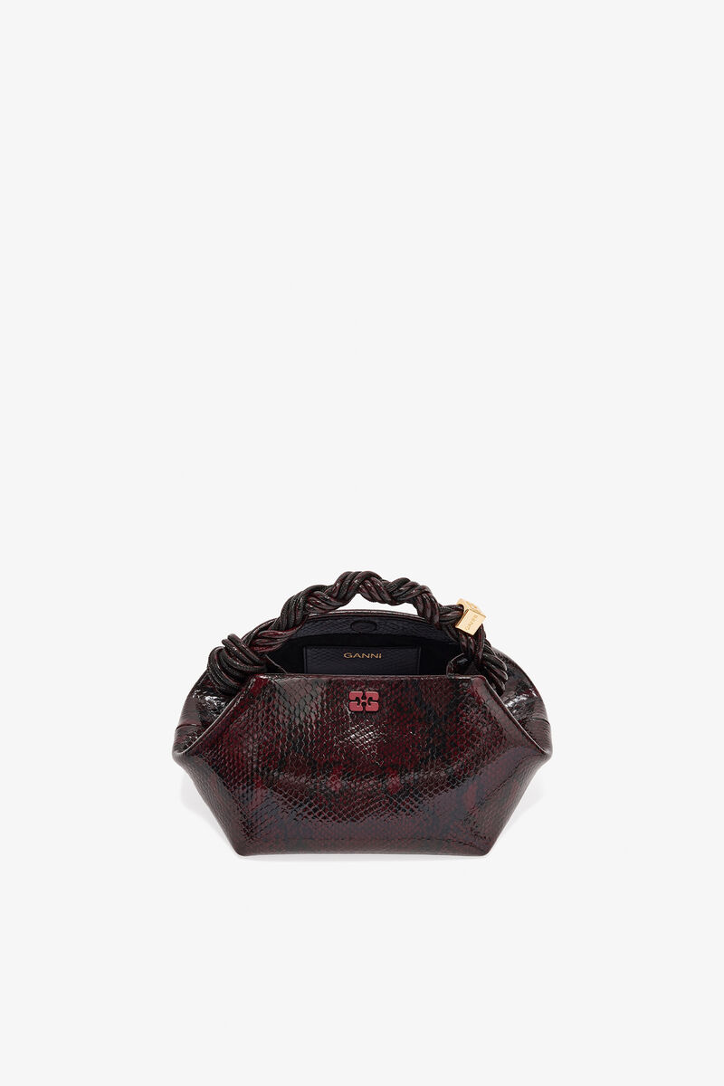 Small Bou Bag in Burgundy Snake , Recycled Leather, in colour Dark Burgundy - 3 - GANNI