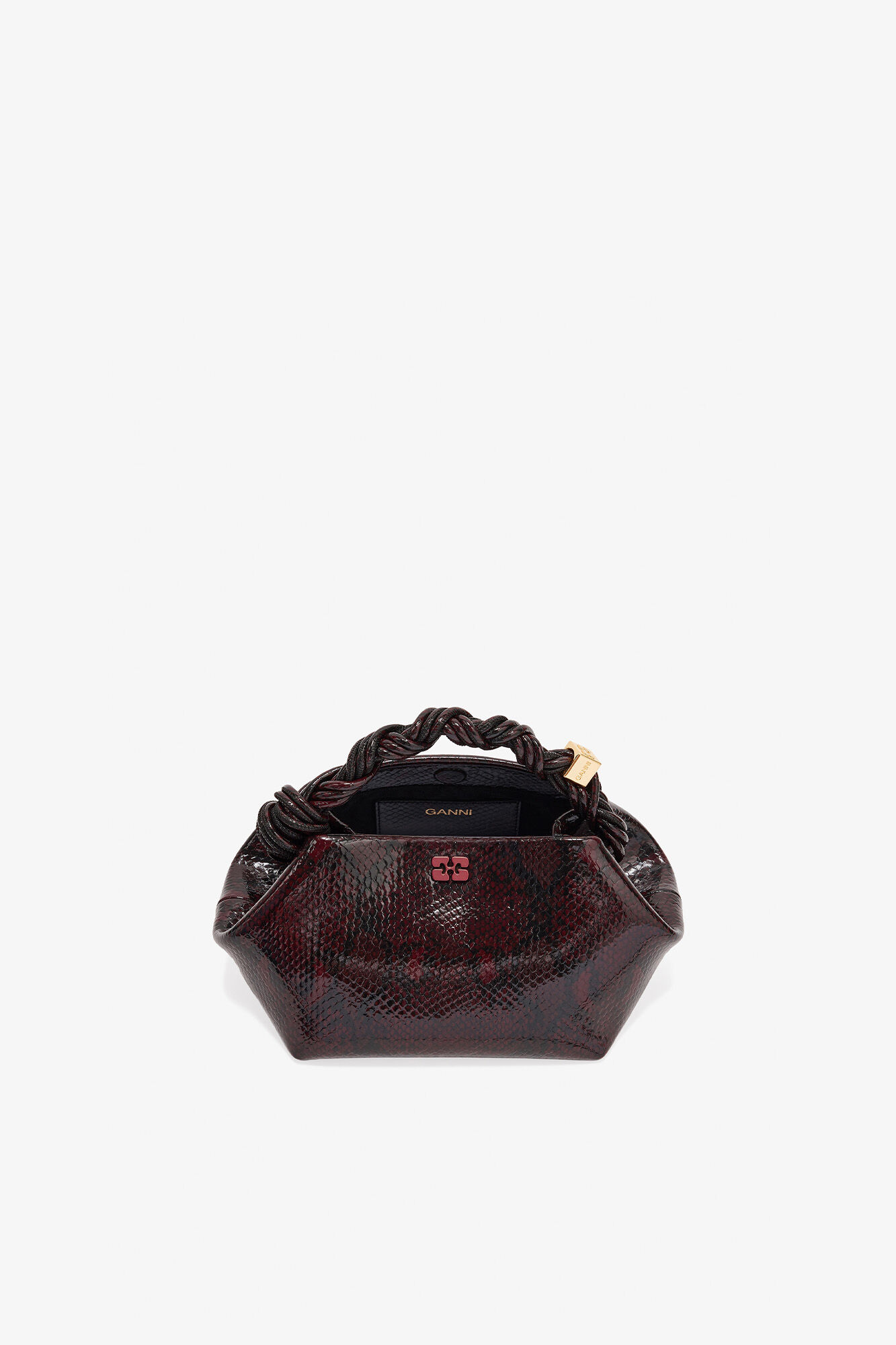 Small Bou Bag in Burgundy Snake , Recycled Leather, in colour Dark Burgundy - 3 - GANNI