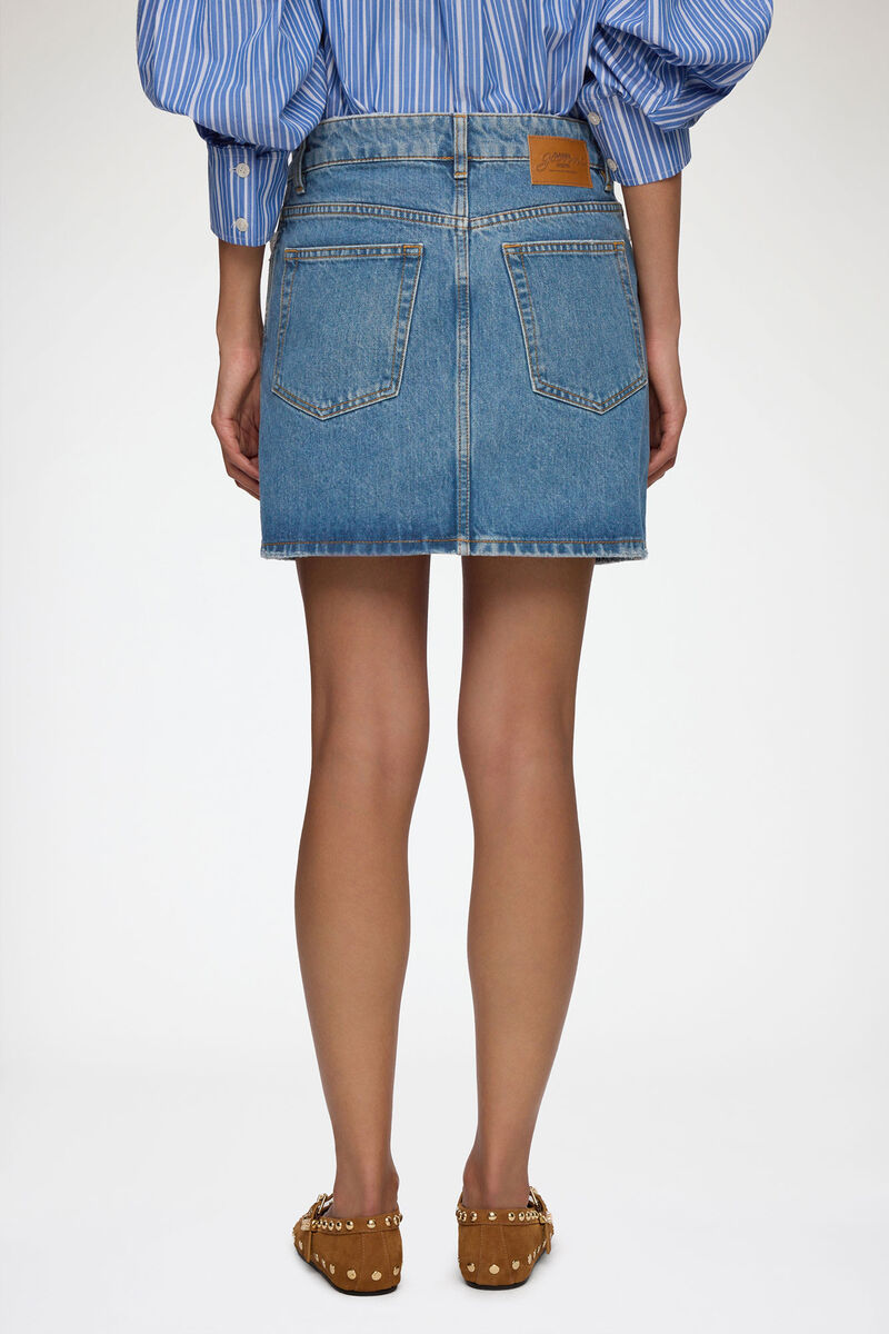 Skirt in Rigid Denim, Organic Cotton, in colour Dark Blue Vintage - 3 - GANNI