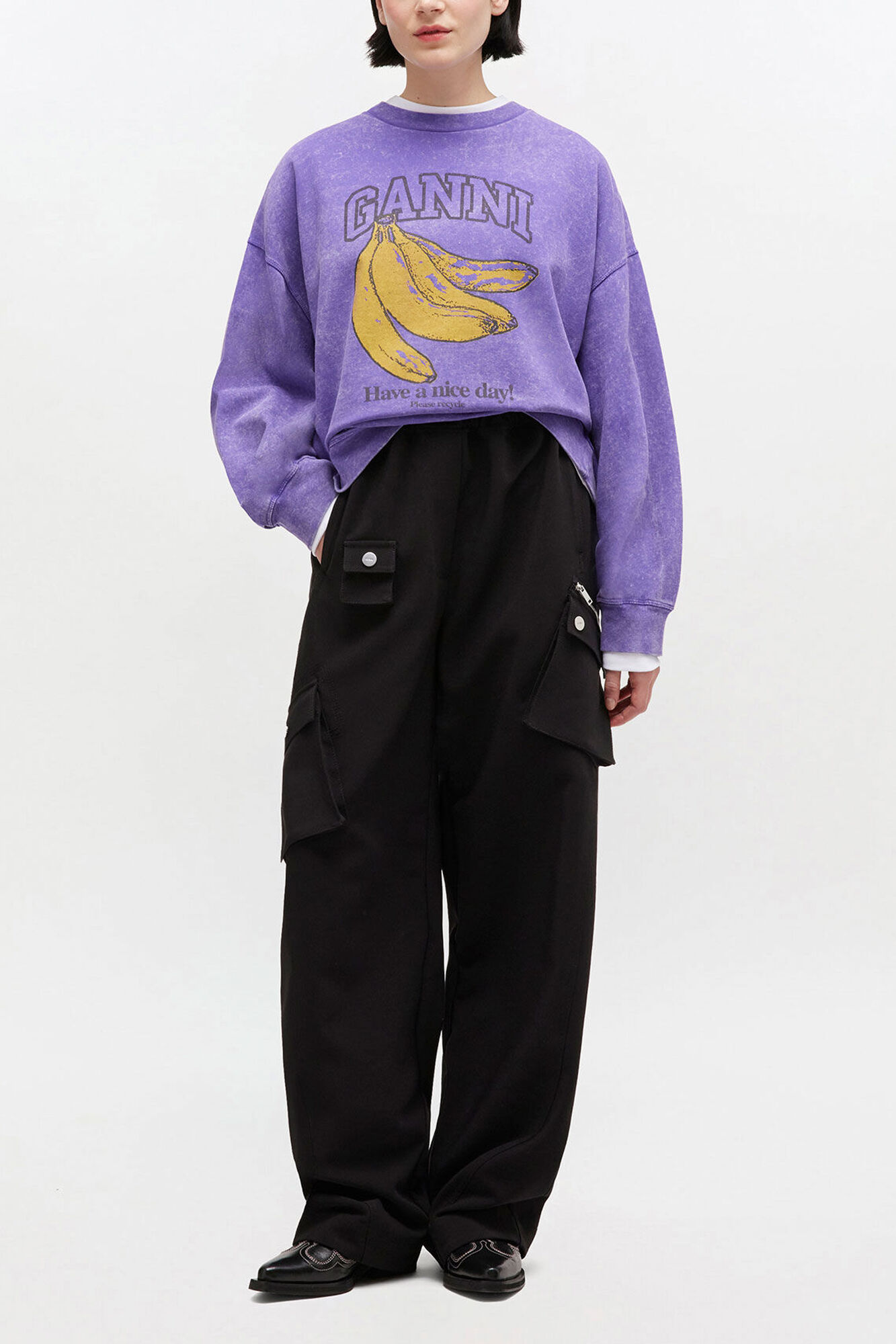 Sweatshirt in Vintage Wash, Organic Cotton, in colour Passion Flower - 2 - GANNI