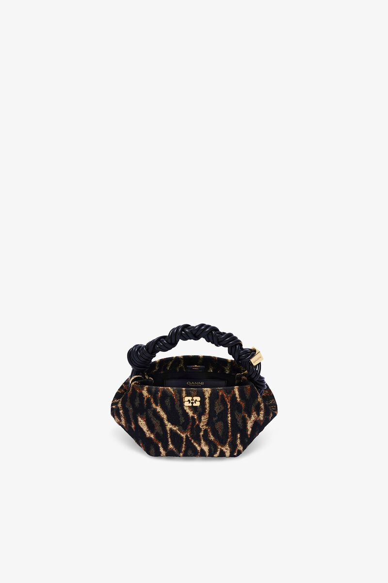 Mini Bou Bag in Metallic Cloque, Recycled Polyester, in colour Antique Bronze - 3 - GANNI