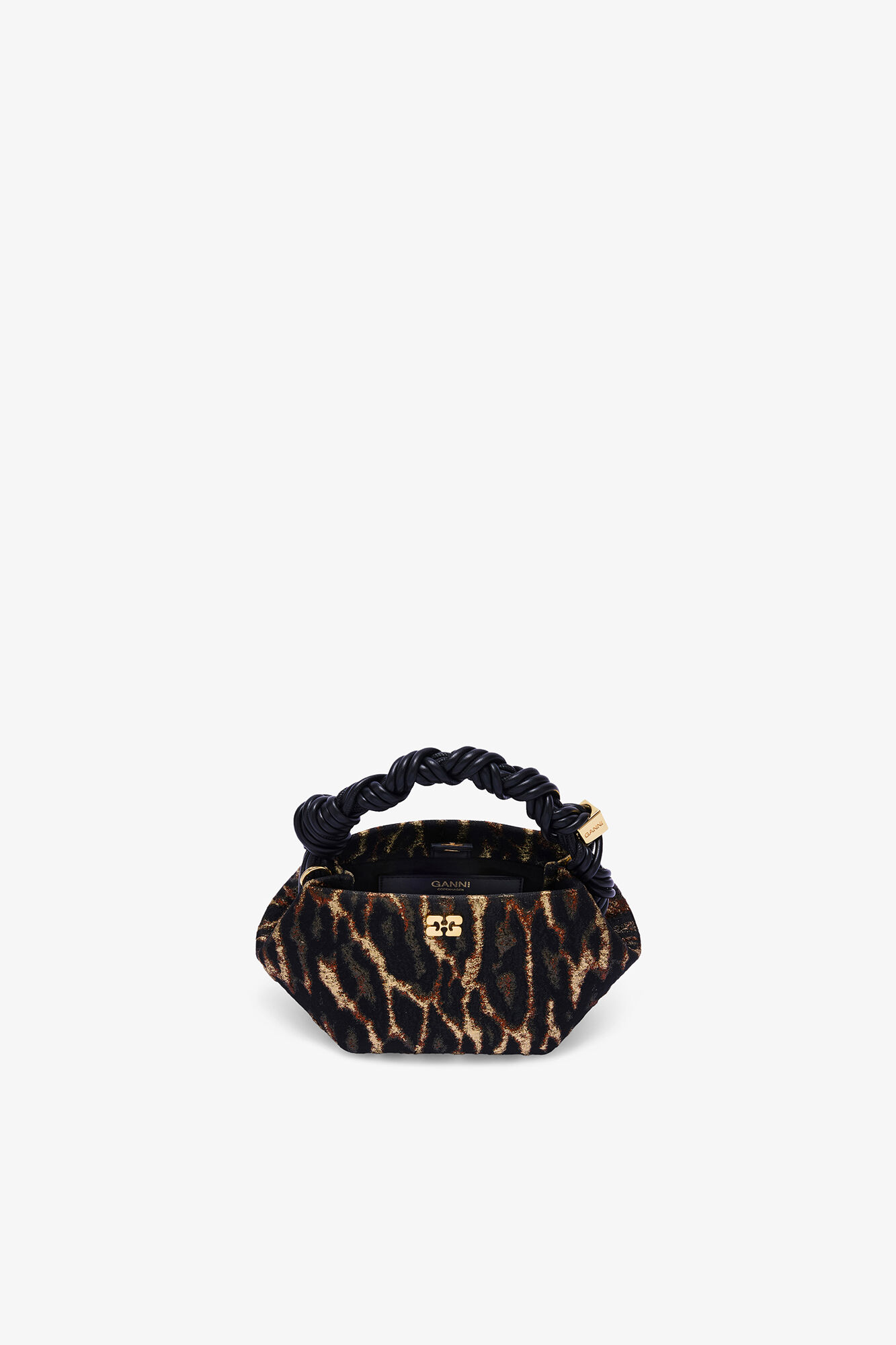 Mini Bou Bag in Metallic Cloque, Recycled Polyester, in colour Antique Bronze - 3 - GANNI