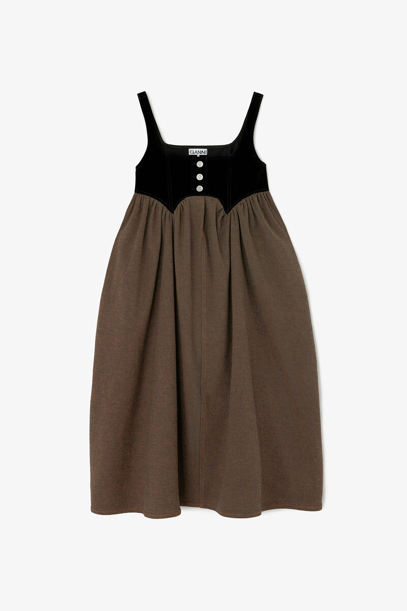 Dress in Neppy Denim, Cotton, in colour Chicory Coffee - 1 - GANNI