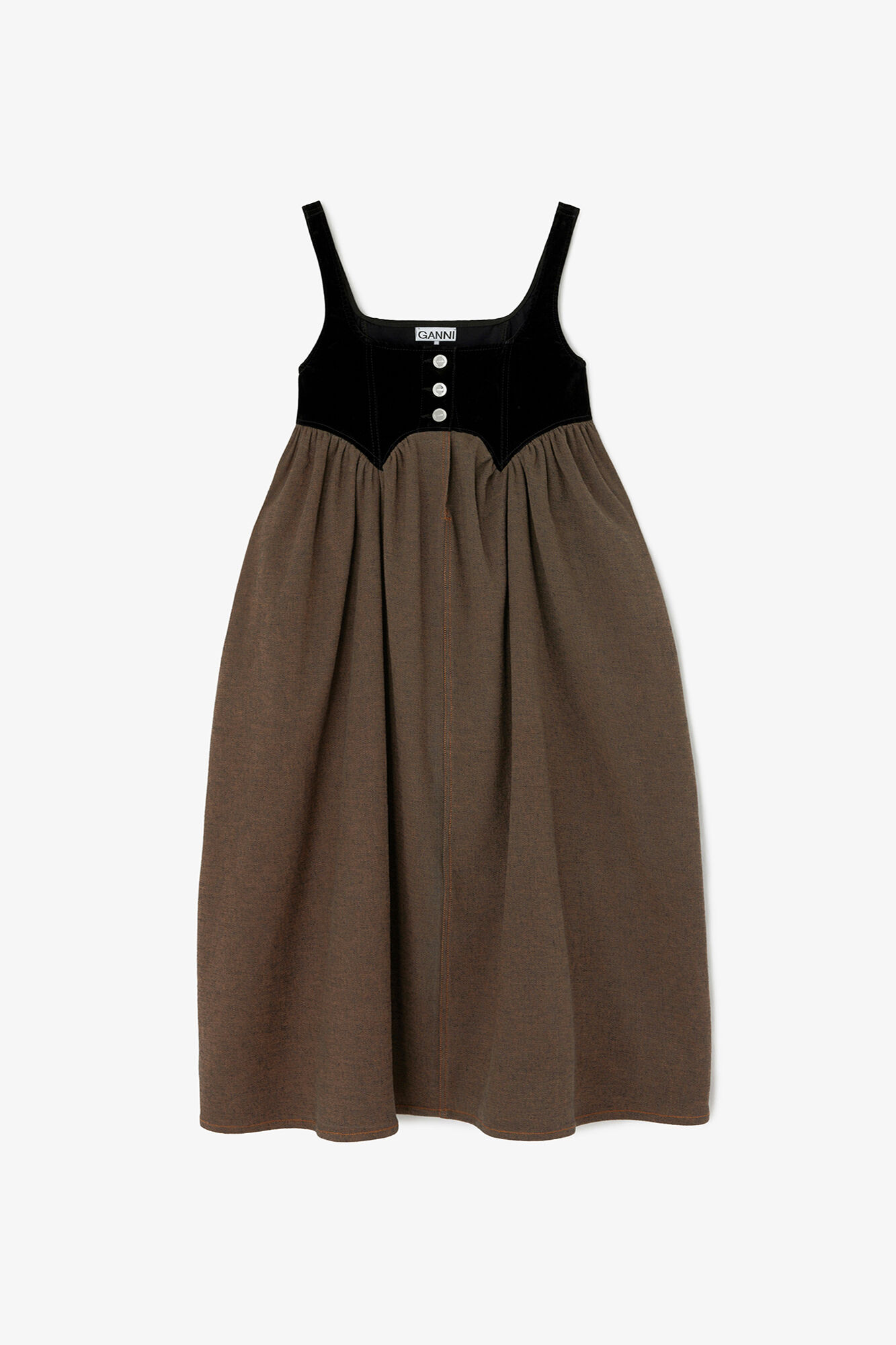 Dress in Neppy Denim, Cotton, in colour Chicory Coffee - 1 - GANNI