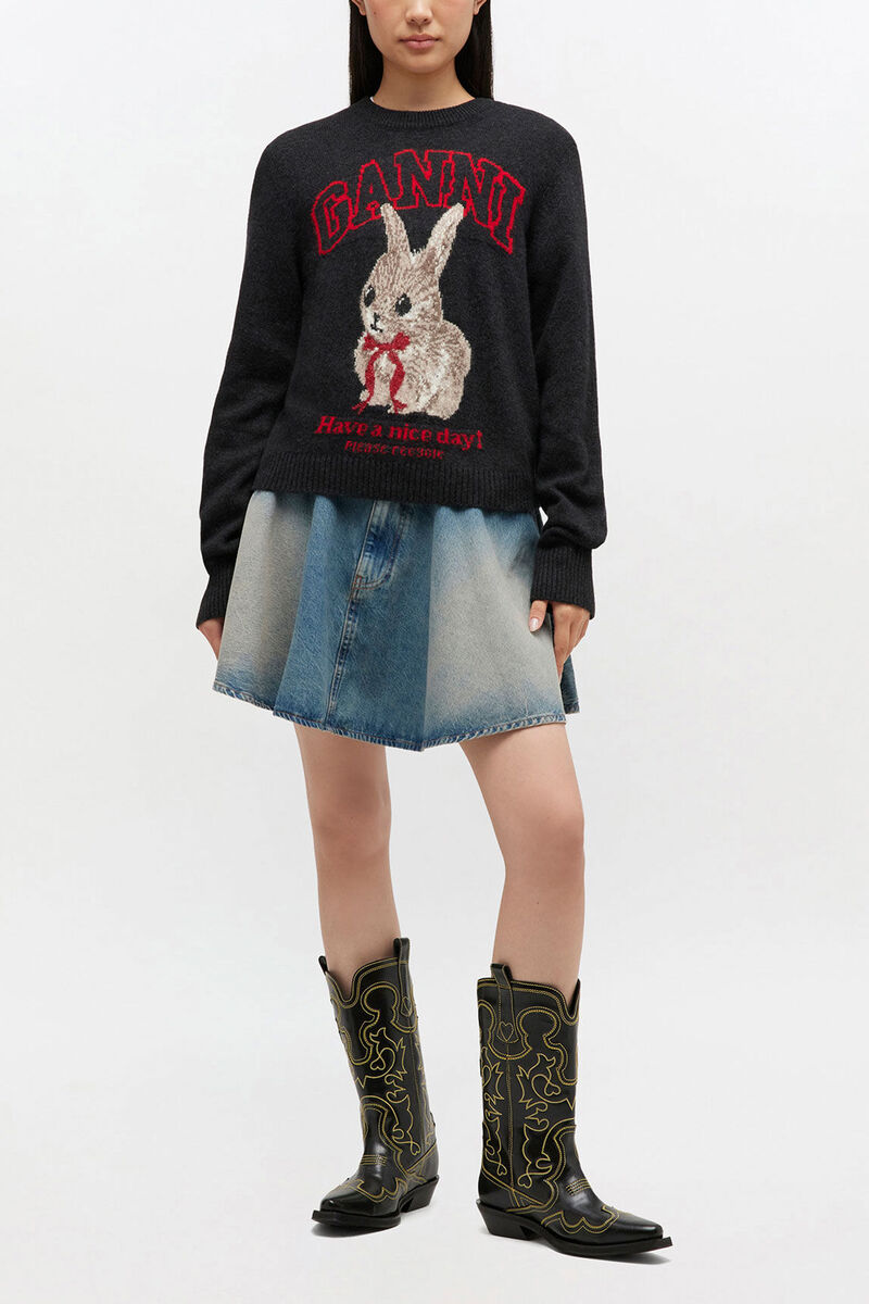 Pull en laine graphique, Wool, in colour Phantom - 2 - GANNI