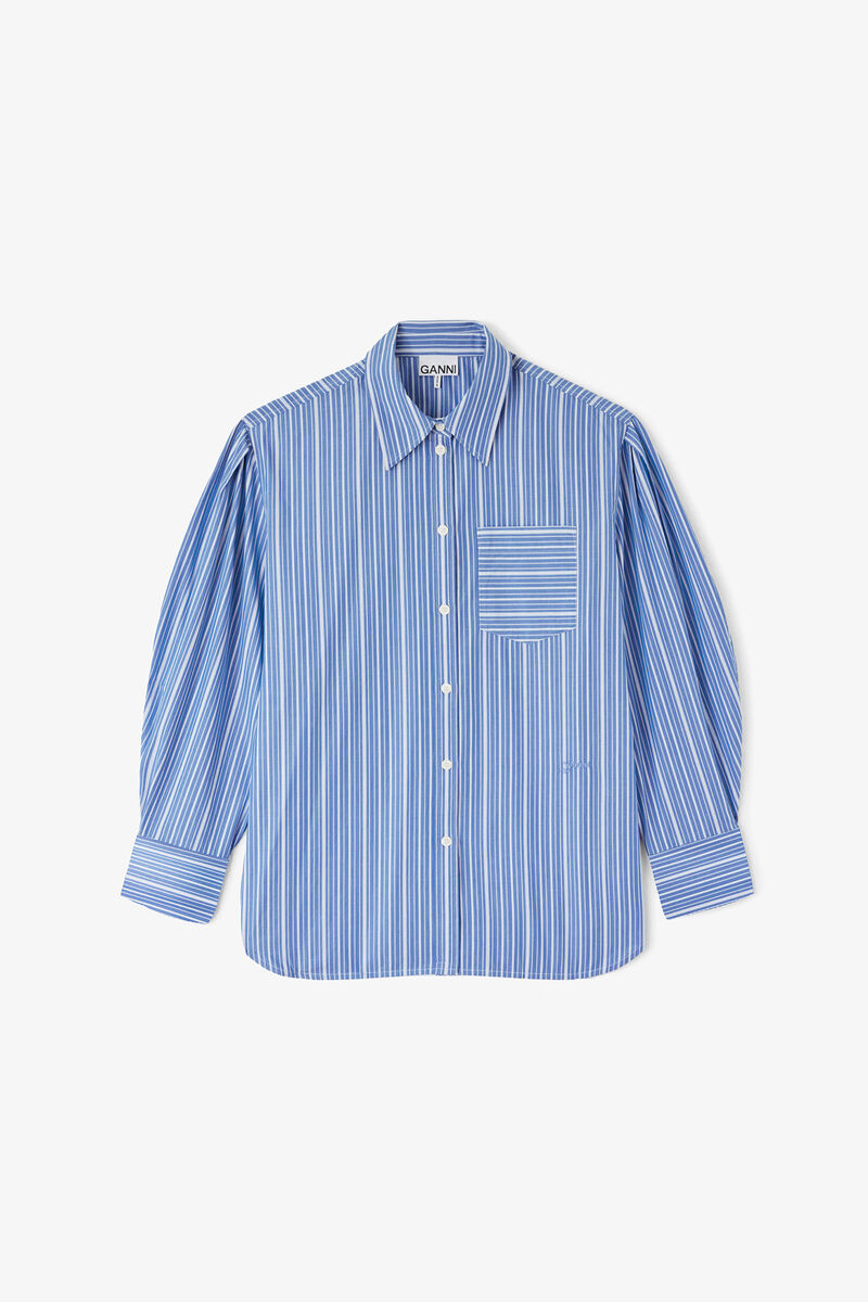 Shirt in Striped Cotton, Organic Cotton, in colour Nouvean Navy - 1 - GANNI