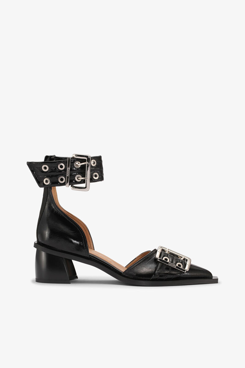 Black Feminine Buckle Open Cut Pumps, Recycled Polyester, in colour Black - 1 - GANNI