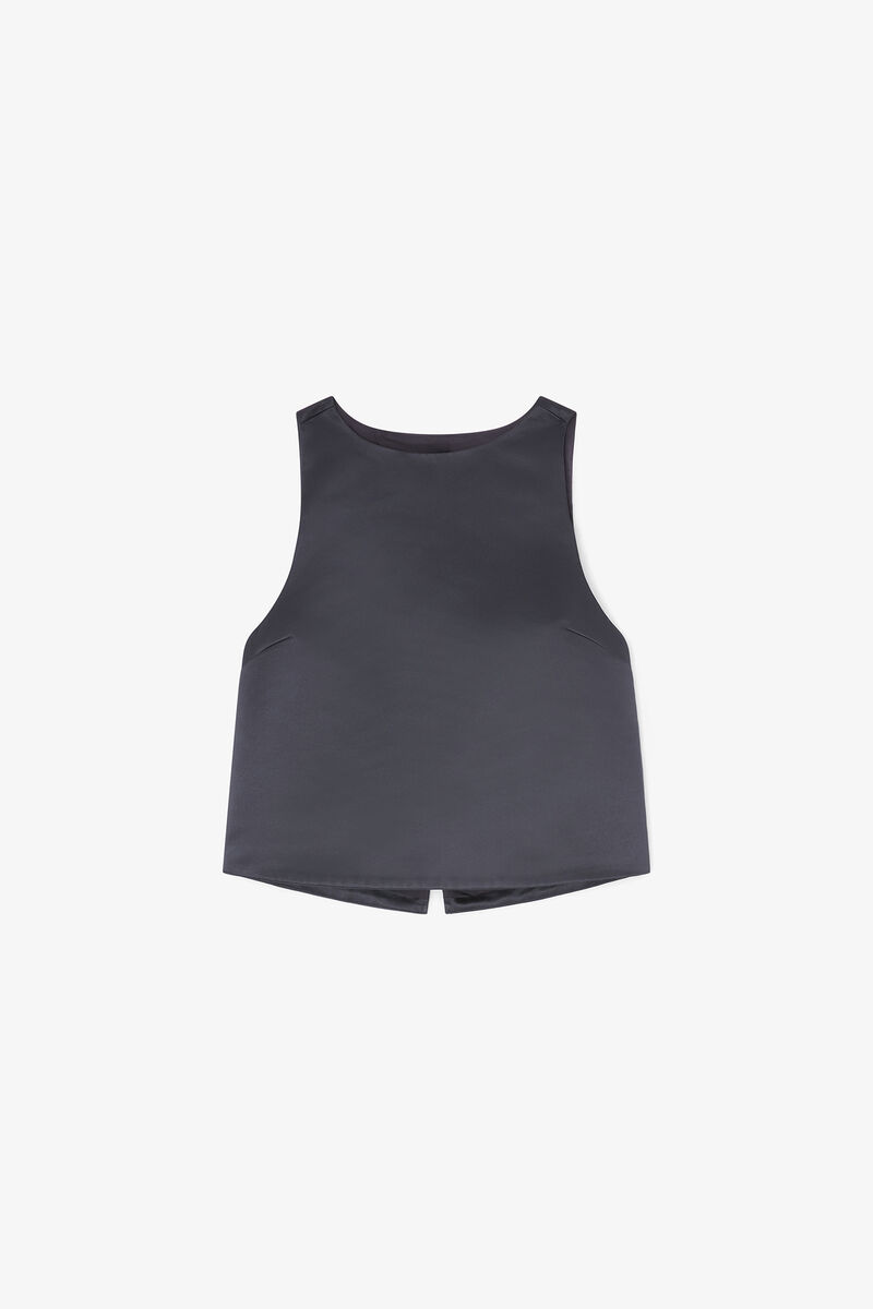 Top in Black Satin, Recycled Polyester, in colour Black - 1 - GANNI