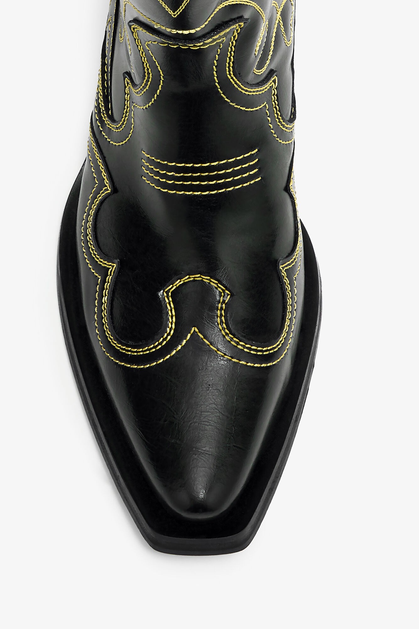 Mid Shaft Embroidered Western Boots, Polyurethane, in colour Blazing Yellow - 3 - GANNI