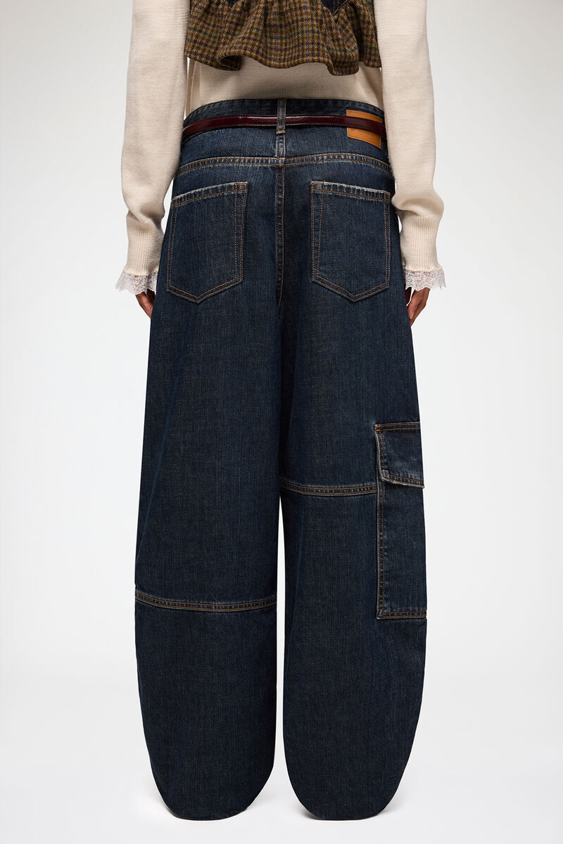 Audri Jeans in Textured Slub Denim, Recycled Cotton, in colour Dark Blue Vintage - 3 - GANNI