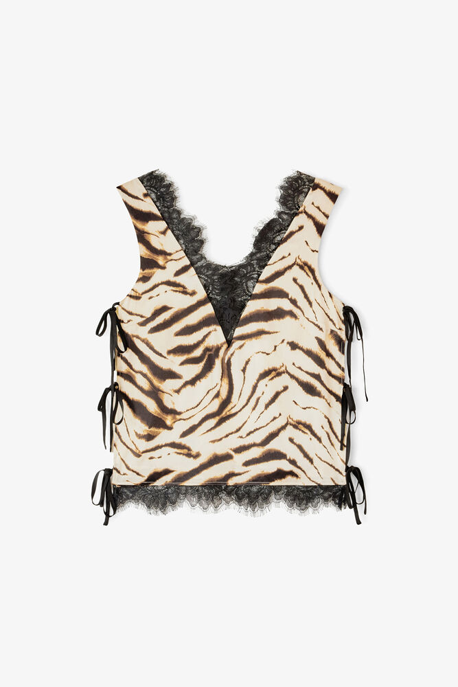 Top in Printed Satin, Egret