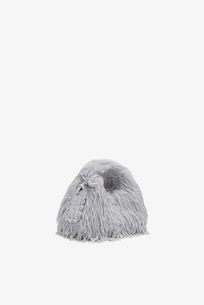 Mini Hobo Bag in Blue Feathers, Quiet Gray