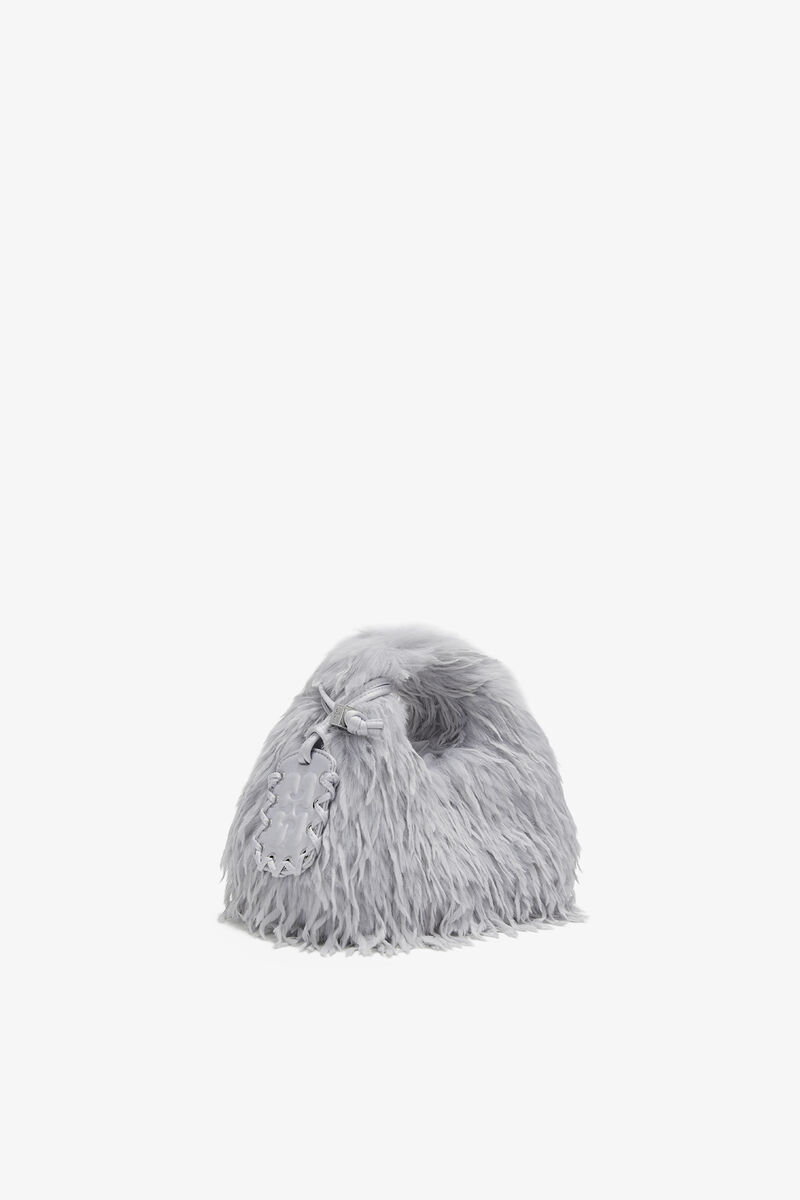 Mini Hobo Bag in Blue Feathers, Polyester, in colour Quiet Gray - 2 - GANNI