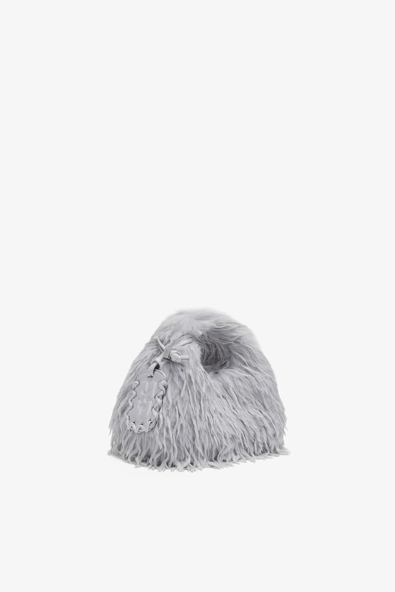 Mini Hobo Bag in Blue Feathers, Polyester, in colour Quiet Gray - 2 - GANNI