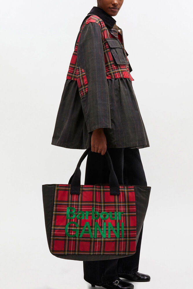 Tote in Red Tartan, Dark Green