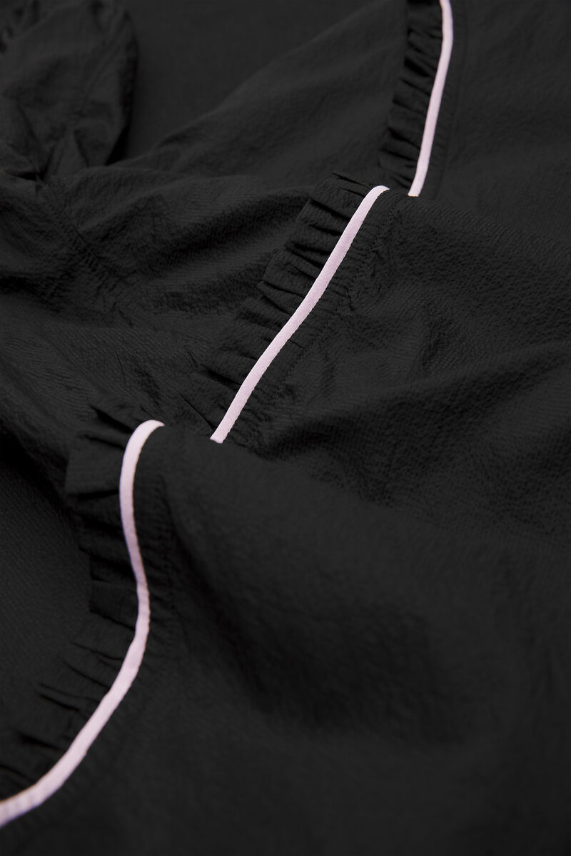 Ruffle-Trim Textured MR Shorts, Recycled Polyamide, in colour Black - 6 - GANNI