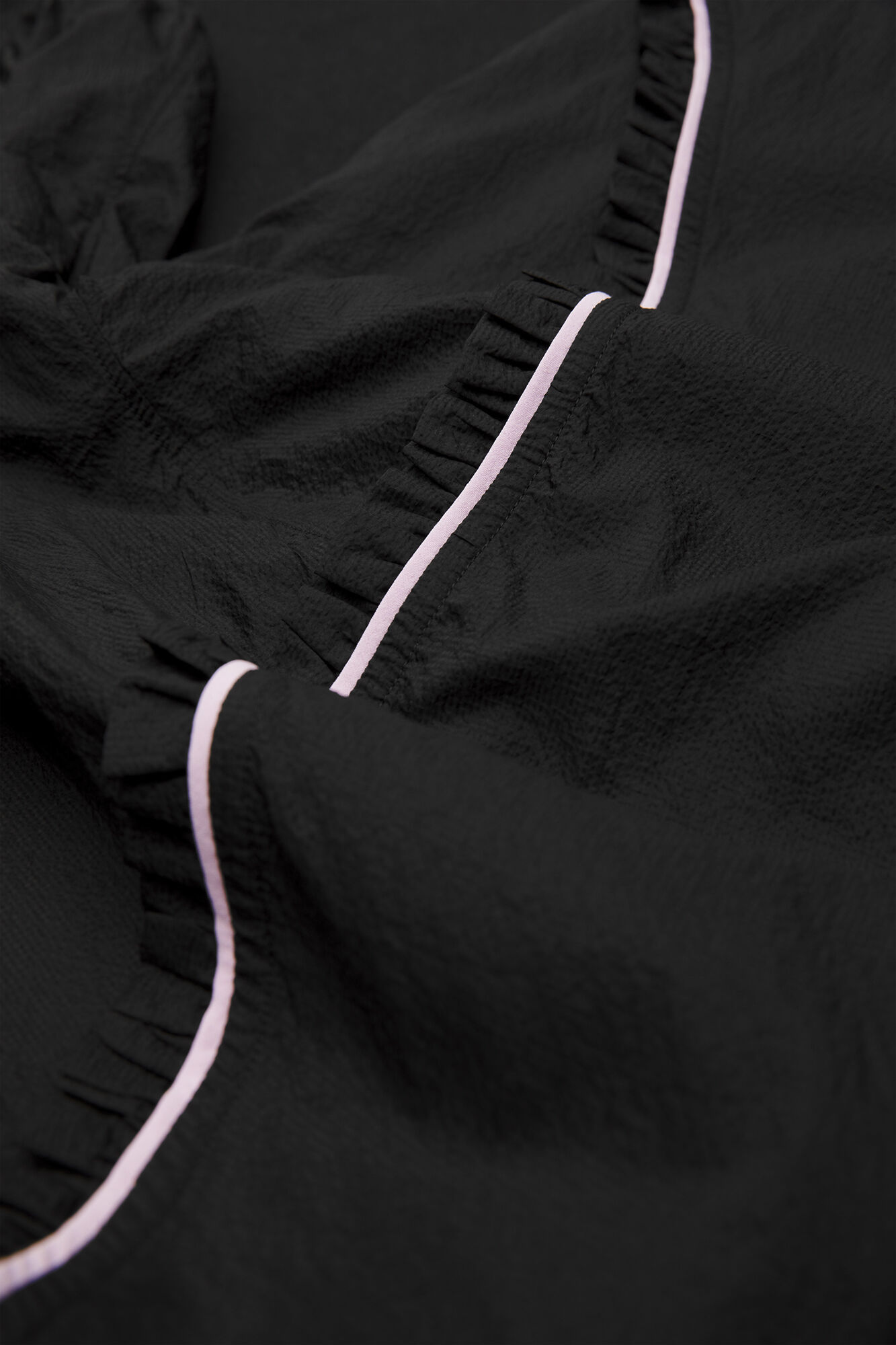 Ruffle-Trim Textured MR Shorts, Recycled Polyamide, in colour Black - 6 - GANNI