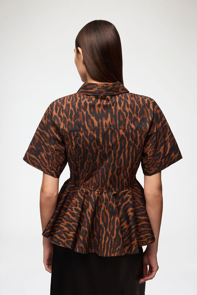 Shirt in Leopard Cotton, Rawhide