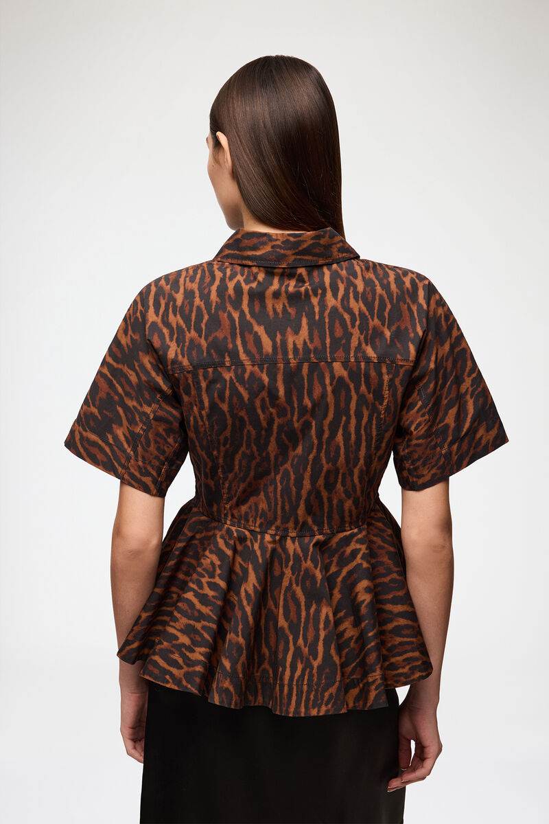 Hemd aus Baumwolle in Leopard, Organic Cotton, in colour Rawhide - 3 - GANNI
