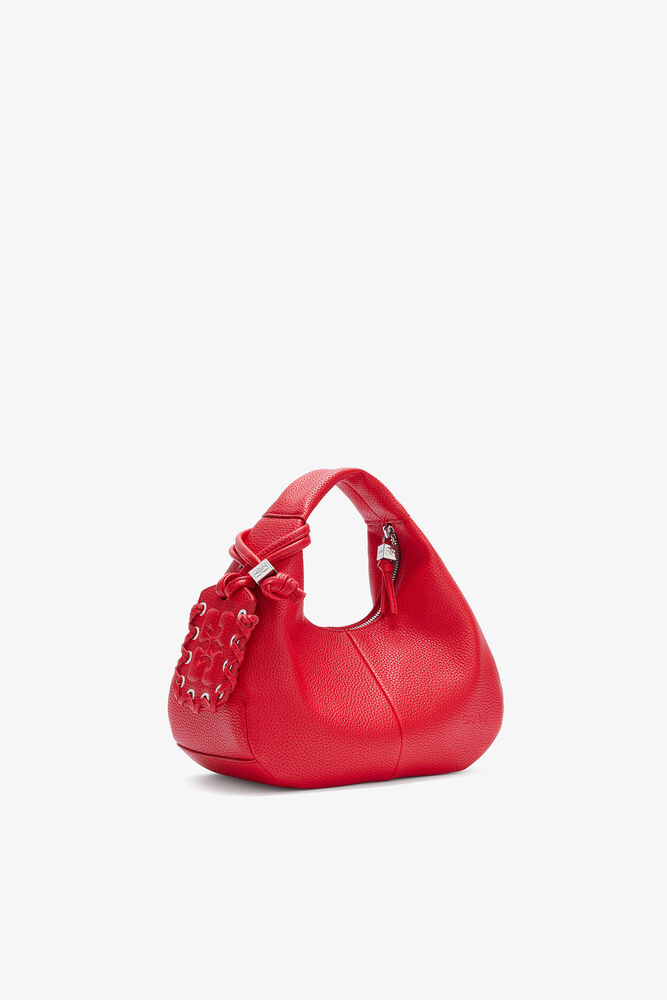 Mini Hobo Bag in Grained Red, Goji Berry