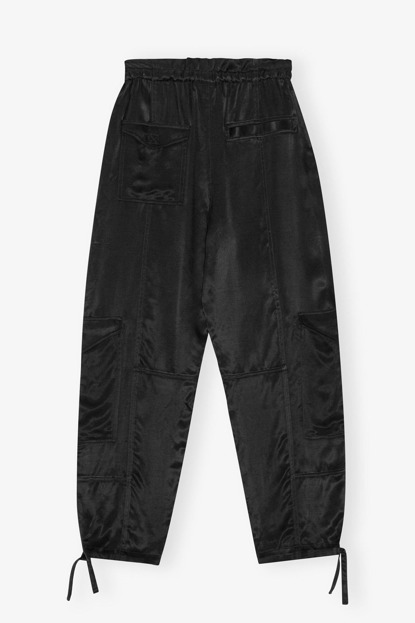 Trousers in Black Washed Satin, LENZING™ ECOVERO™, in colour Black - 2 - GANNI